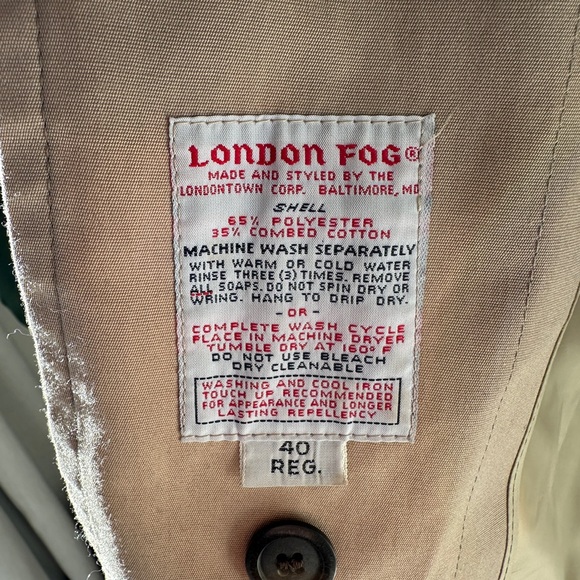 VTG 90s London Fog Unisex Trench Coat Zip In Thermal Liner 40Reg Streetwear Tan - Picture 6 of 14